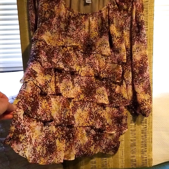 L "Christopher Banks" sheer tiered peplum ruffled chiffon blouse - Picture 2 of 9